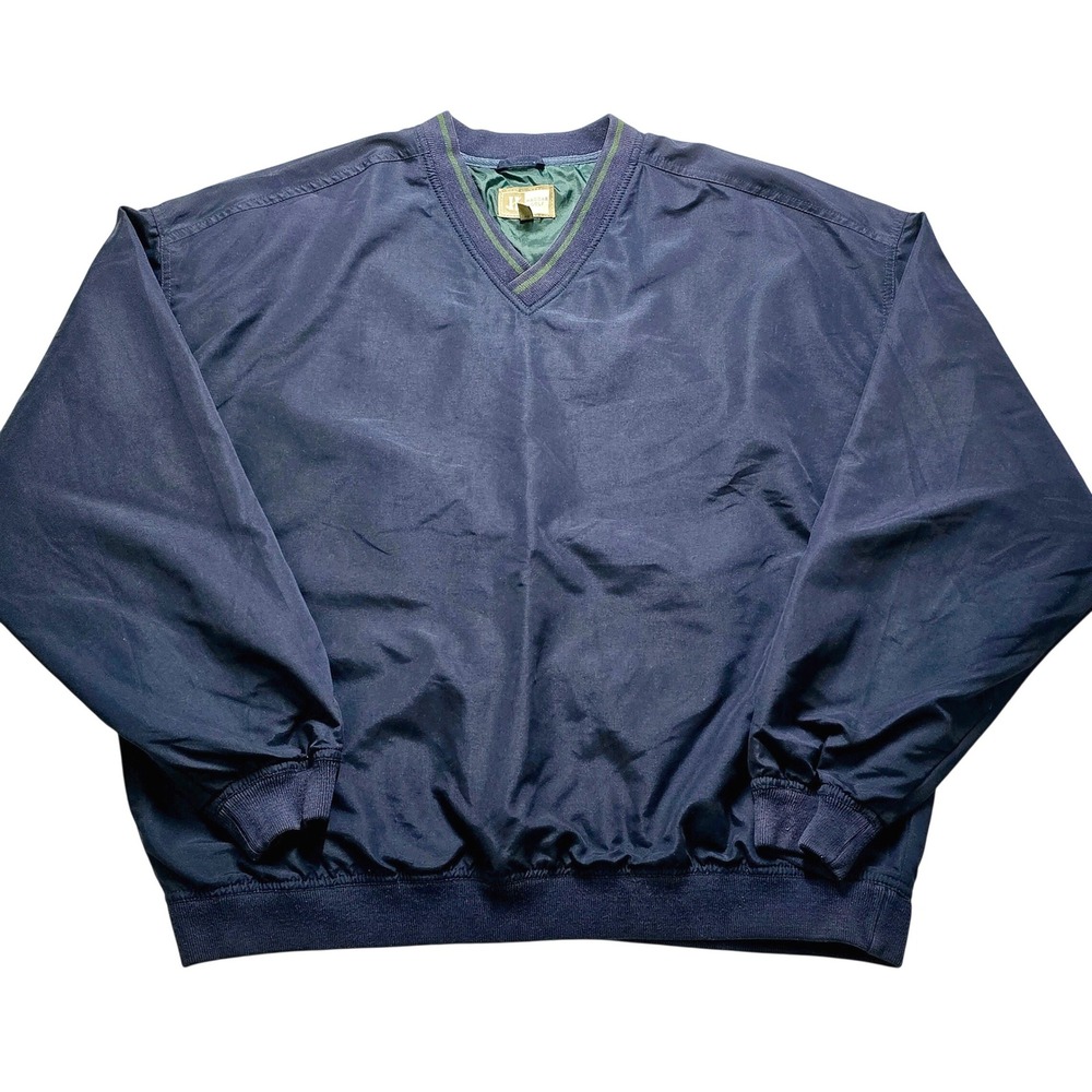 Haggar Golf Mens Size L Pullover Wind Jacket Navy Blue Vintage V-Neck Lined